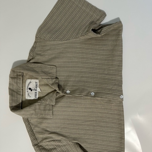 Free Planet Men's Striped Tan Shirt - Picture 1 of 4